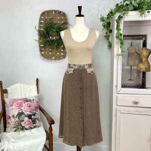 GALA 100% Silk Leopard Print Button Front A-Line Midi Skirt